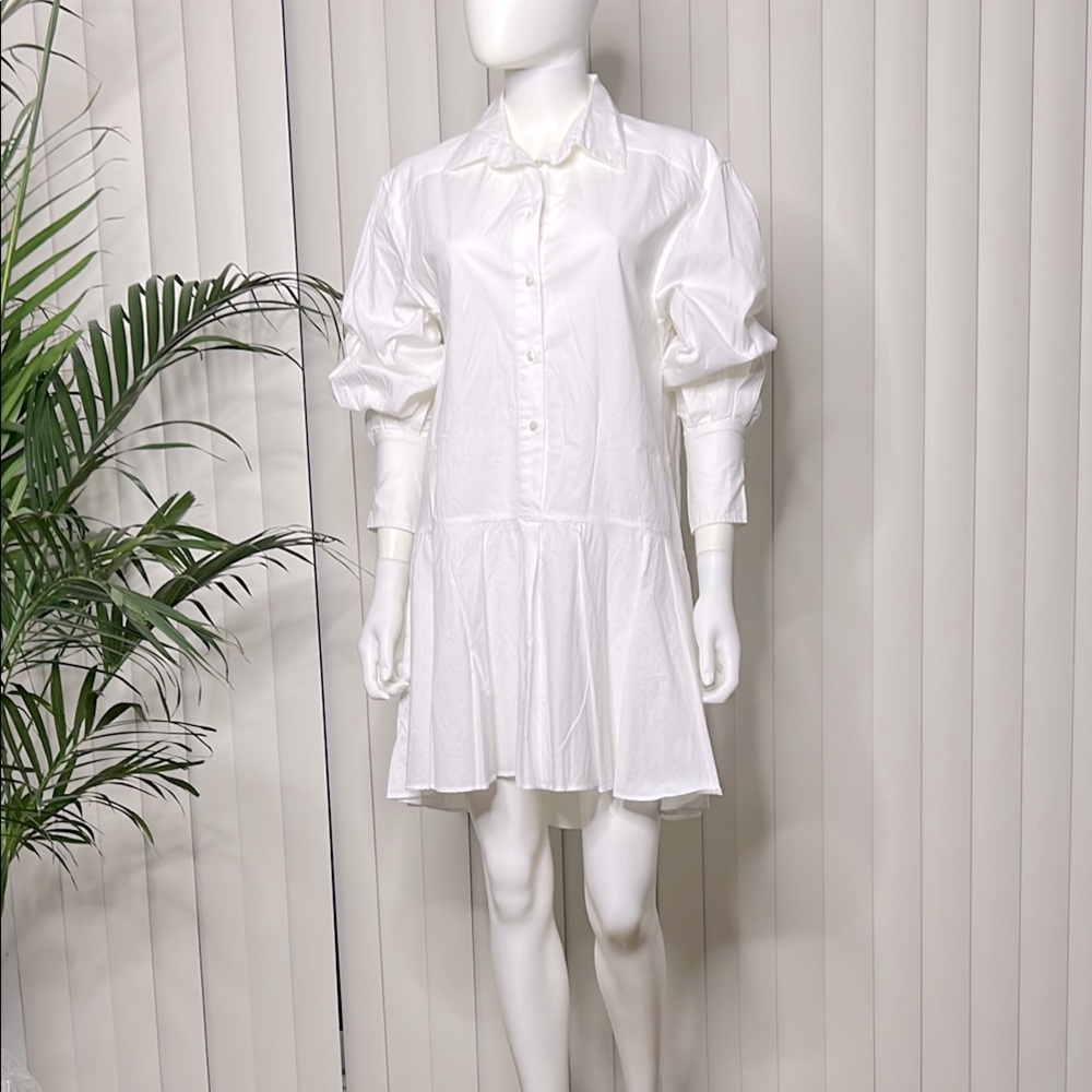 7 For All Mankind White Bishop Sleeve Shirt Dress Festival-Western-Minimalist